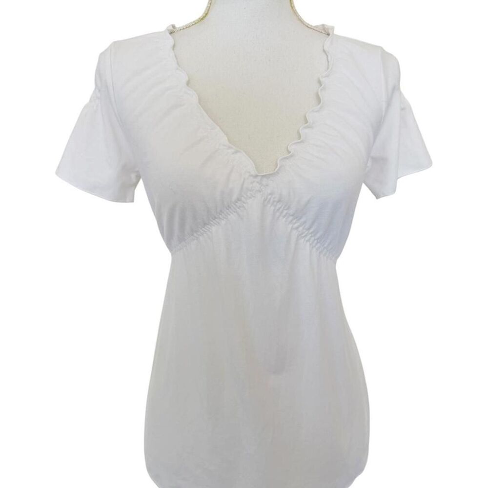 Vintage Poleci Women's White Ruched Babydoll Top Size M